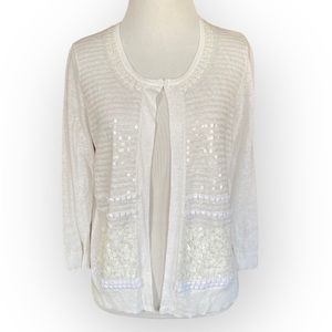 CHICO’S White Sparkly Sequin Cardigan Sweater